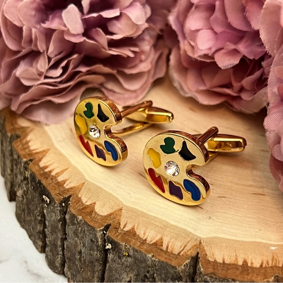 Artists Golden Painters Palette Cufflinks with Crystals - Picture 4 of 16